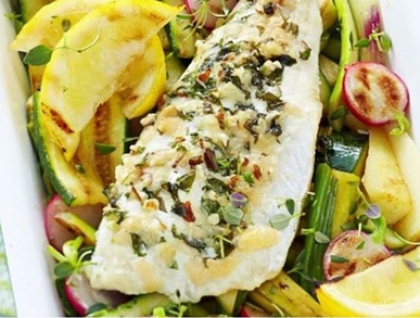 Ryba s fíky a zeleninou