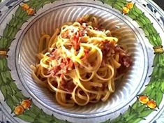 
	Jednoduchý recept na špagety se zauzenou šunkou a parmezánem.
