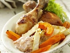 
	Recept na kuřecí stehna s netradiční přílohou.
