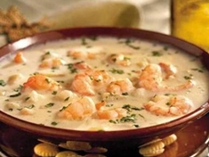 
	Rychlá, výborná polévka s krevetami.
